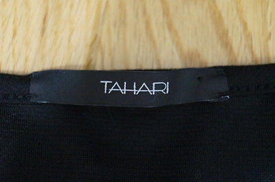 TAHARI Women's Black Scoop Neck Short Sleeve Pleated Peplum Top M