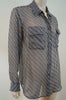 EQUIPMENT FEMME Black Cream Silk Geometric Dogtooth Print Sheer Evening Blouse M