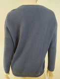 BRUNELLO CUCINELLI Blue Cashmere Fine Rib V-Neck Jumper Sweater Top Sz: XXL