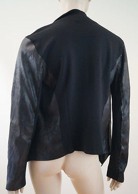 VELVET Graham & Spencer Black Faux Leather Sheen & Jersey Cardigan Jacket Sz:M