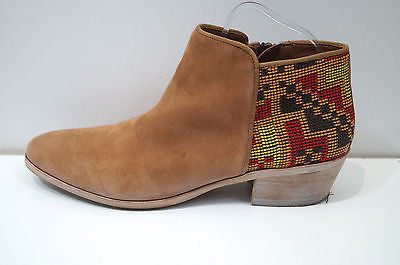 SAM EDELMAN Tan Suede & Multi Colour Embroidery Ankle Boots UK8; US10M