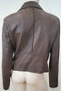 DOM & RUBY Women's Brown Leather Large Collar Fitted Zipper Biker Jacket UK14