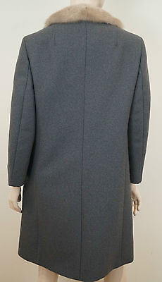 COUTURE COMTESSE Grey Pure Wool Beige Mink Fur Collared Lined Winter Coat Sz:M