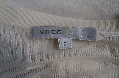 VINCE Cream Cotton & Cashmere Knit Plunge V Neck 3/4 Sleeve Cardigan Top Sz:S