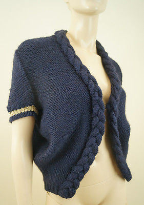 MAJE Women's Black Textured Knit Round Neck Beaded Trim Long Sleeve Cardigan 3/L