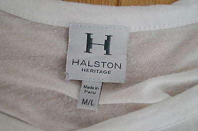 HALSTON HERITAGE White V Neck Modal Sheer Jerseywear T-Shirt Tee Top Sz M/L