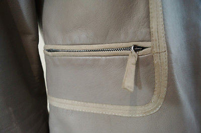 ARMANI COLLEZIONI Grey Soft Lamb Leather & Beige Suede Trim Jacket IT44 UK12