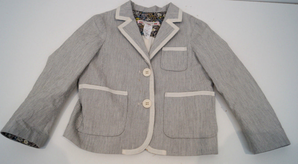BONPOINT Baby Toddler Grey & Cream Cotton Linen Striped Formal Blazer Jacket 3Y