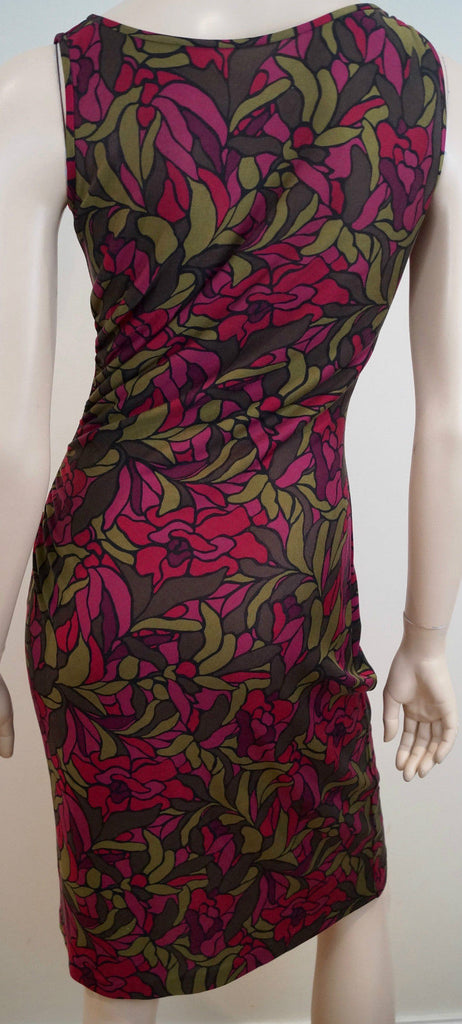 DIANE VON FURSTENBERG Khaki Pink Floral Abstract Print V Neck Sleeveless Dress