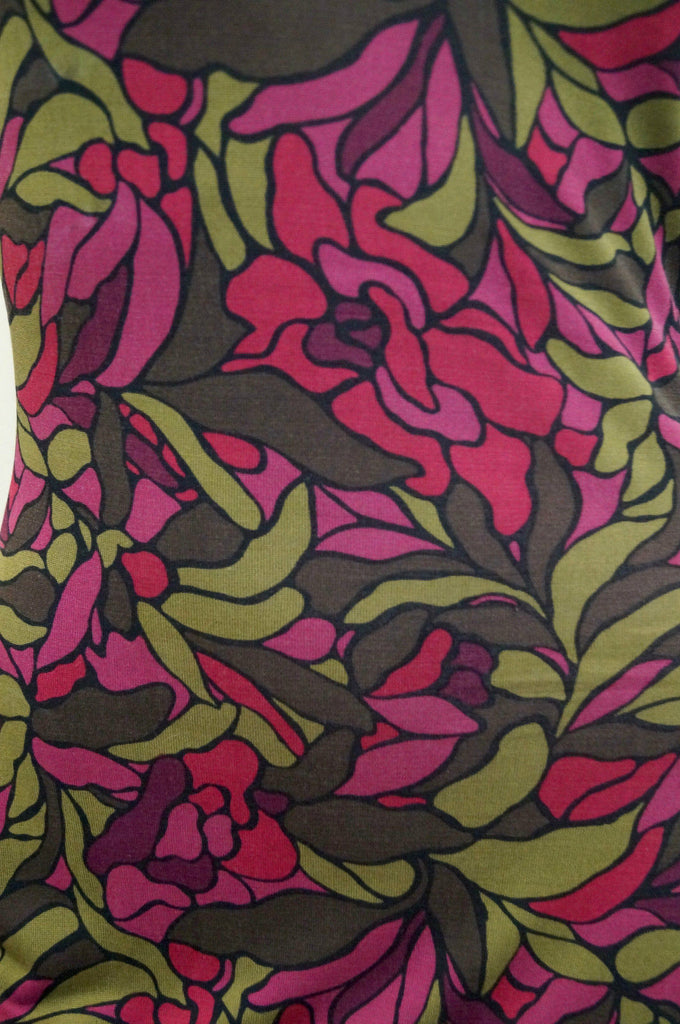 DIANE VON FURSTENBERG Khaki Pink Floral Abstract Print V Neck Sleeveless Dress