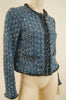 TORY BURCH Blue & Silver Metallic Boucle Tweed Long Sleeve Cropped Jacket UK10