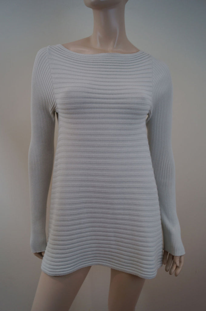 SARAH PACINI Off White Cream Ribbed Long Length Crossover Back Jumper Top Sz:M