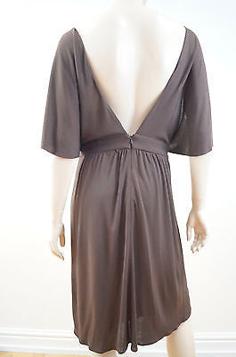 MILLY OF NEW YORK Chocolate Brown Gold Tone Waist Detail Pleated Evening Dress M
