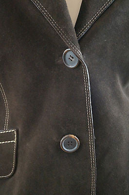 PRADA Fabulous Chocolate Brown Suede Cream Stitch Detail Blazer Jacket IT44 UK12