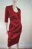 KYRI LONDON Burgundy Red Satin Look Evening Bandeau Boned Dress & Jacket Suit