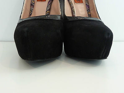 MISSONI Black Suede & Leather Patent Detail Very High Heel Platform Court Shoes