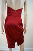 KYRI LONDON Burgundy Red Satin Look Evening Bandeau Boned Dress & Jacket Suit