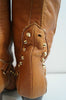 PAN TULIPANI Made In Italy Tan Leather Gold Stud Tall Length Boots EU41; UK8