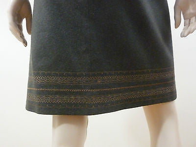 GERSON DI SANTO Olive Green Wool Bronze Embroidery Detail Short Formal Skirt SzM