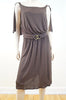 MILLY OF NEW YORK Chocolate Brown Gold Tone Waist Detail Pleated Evening Dress M