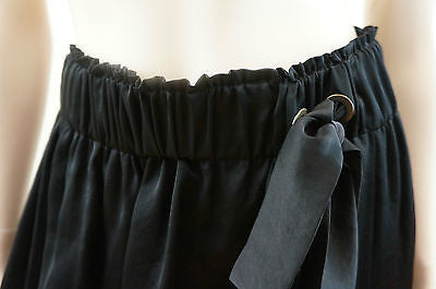 LANVIN Ete 2006 Black 2 Tone Fabric Elasticated Waist Tie Ribbon Skirt UK14 EU42