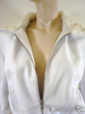 SEBBA LIAMIS Designer Soft White Leather Jacket With White Fur Collar / Hood