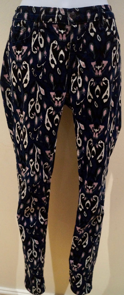 RAG & BONE JEAN Blue Black Pink Abstract Print Cord Corduroy Skinny Trousers 28