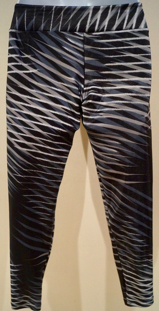 BODYISM Blue Black White Abstract Stripe Activewear Gym Leggings Trousers Pants