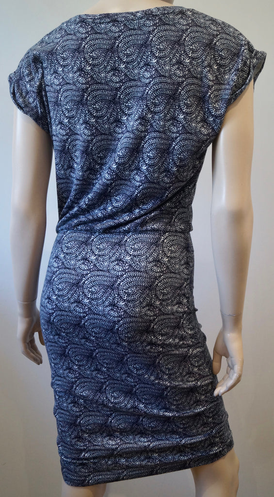 MAJE Black Blue White REPTILE Print Round Neckline Short Sleeve Jersey Dress 2