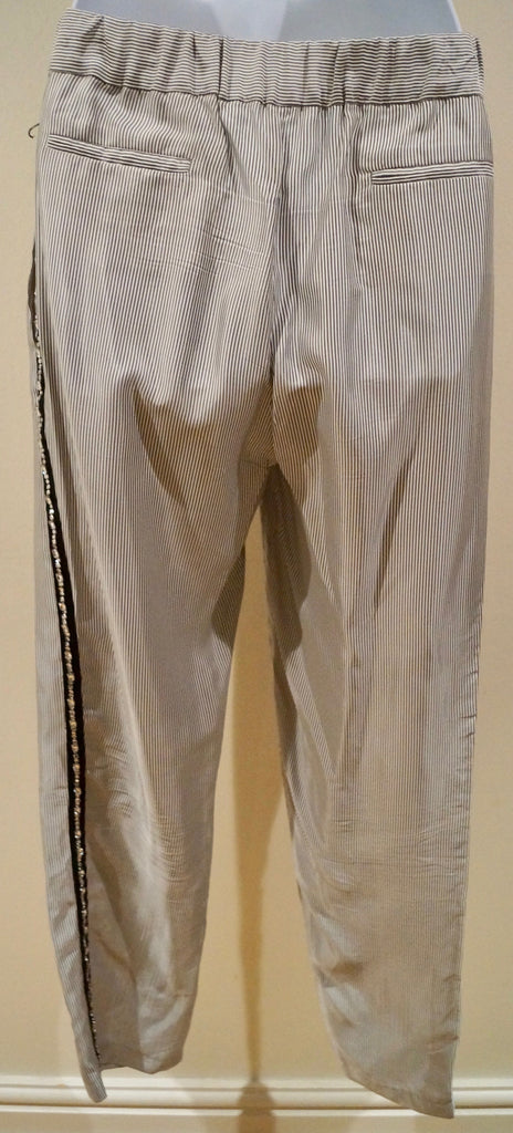 MAJE Blue White Stripe Diamante Detail Elasticated Waist Casual Trousers Pants M