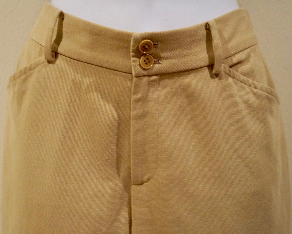 RALPH LAUREN COLLECTION Beige Cotton & Tan Leather Panel Jodhpurs Trousers UK10