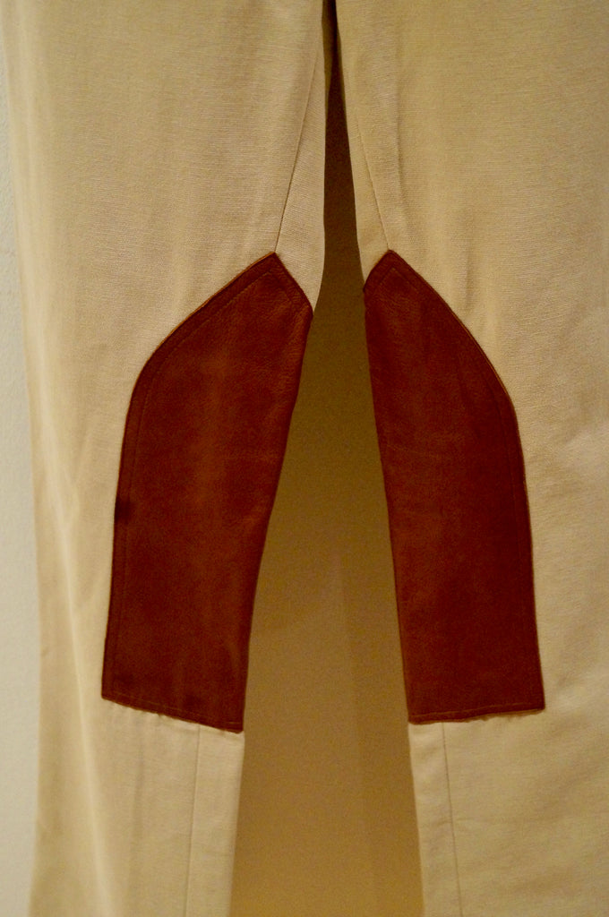 RALPH LAUREN COLLECTION Beige Cotton & Tan Leather Panel Jodhpurs Trousers UK10