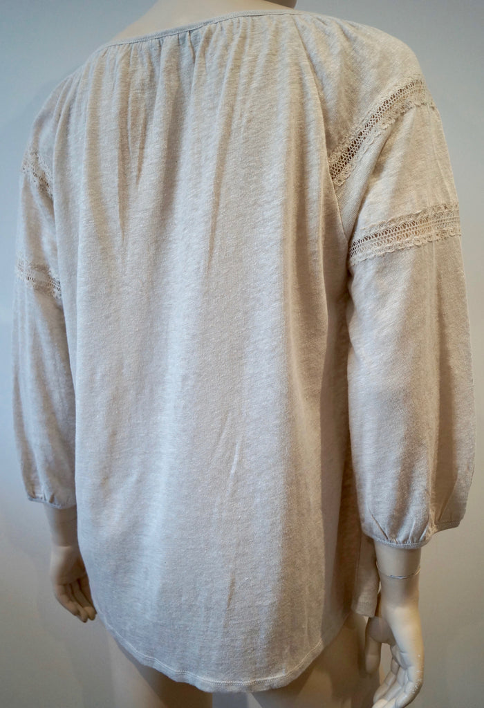 GERARD DAREL Beige Linen Fine Knit Cream Lace Detail 3/4 Sleeve Jumper Sweater 2