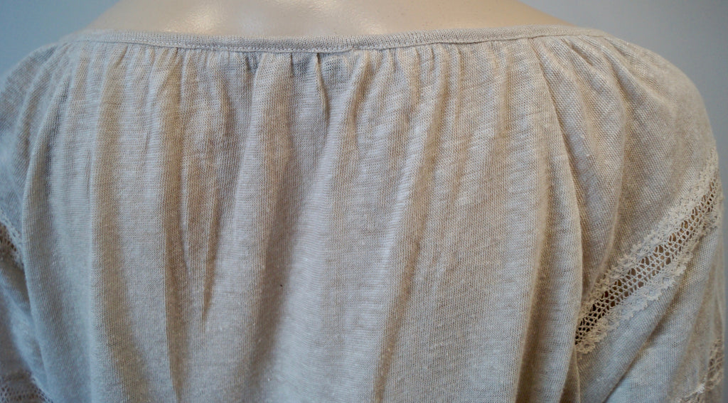 GERARD DAREL Beige Linen Fine Knit Cream Lace Detail 3/4 Sleeve Jumper Sweater 2