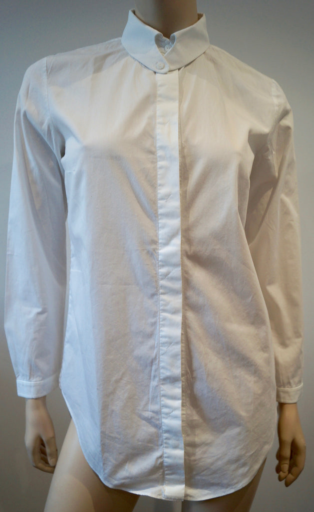 CARVEN White 100% Cotton Button Collar Long Sleeve Formal Blouse Shirt FR38 UK10