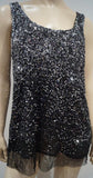 CLAUDIE PIERLOT Black Silver Sequin Embellish Round Neck Sleeveless Cami Tank