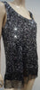 CLAUDIE PIERLOT Black Silver Sequin Embellish Round Neck Sleeveless Cami Tank