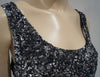 CLAUDIE PIERLOT Black Silver Sequin Embellish Round Neck Sleeveless Cami Tank