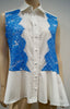 PREEN BY THORNTON BREGAZZI White Cotton Poplin Blue Lace Sleeveless Shirt Top M