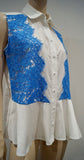 PREEN BY THORNTON BREGAZZI White Cotton Poplin Blue Lace Sleeveless Shirt Top M
