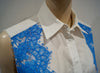 PREEN BY THORNTON BREGAZZI White Cotton Poplin Blue Lace Sleeveless Shirt Top M