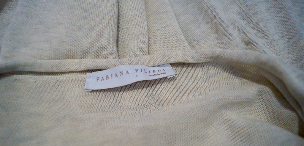 FABIANA FILIPPI Cream & Grey Cotton Plunge V Neck Long Length Knitwear Cardigan