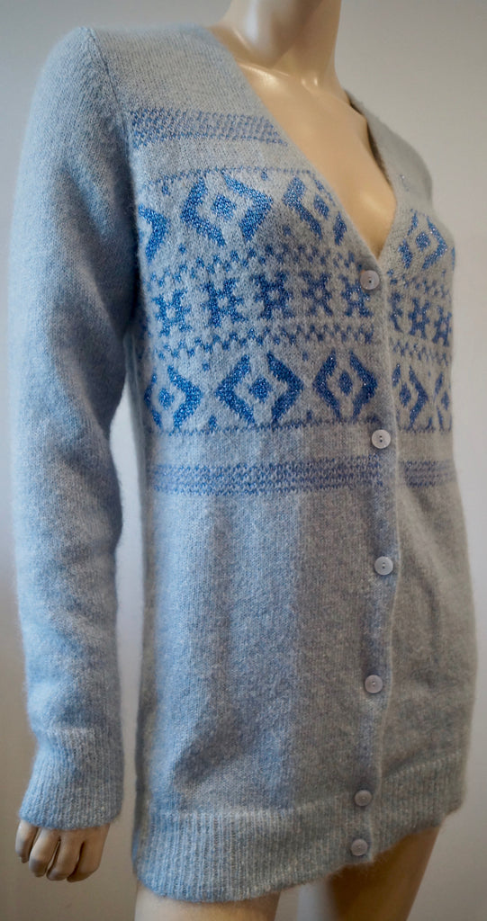 COACH NEW YORK Baby Blue Mohair Blend Metallic Pattern Knitwear Cardigan Top XS