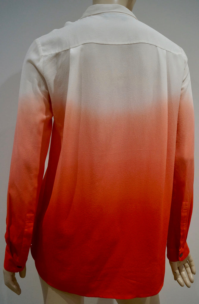 THE KOOPLES Cream & Orange Silk Collared Long Sleeve Ombre Blouse Shirt Top S