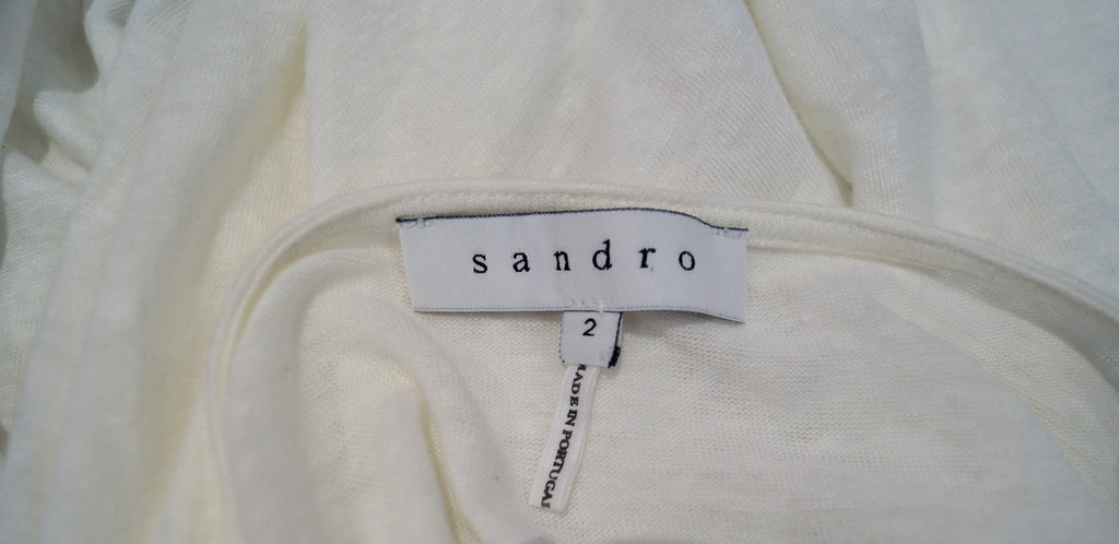 SANDRO White Fine Knit Linen Lace Centre Panel Long Sleeve Jumper Sweater Top 2;