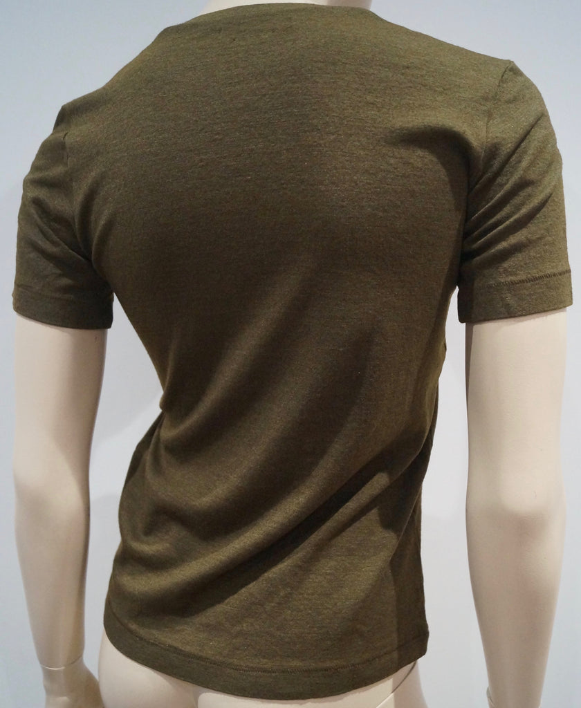 ISABEL MARANT Khaki Green Wool Silk Blend V Neck Short Sleeve Tee Sweater Top L