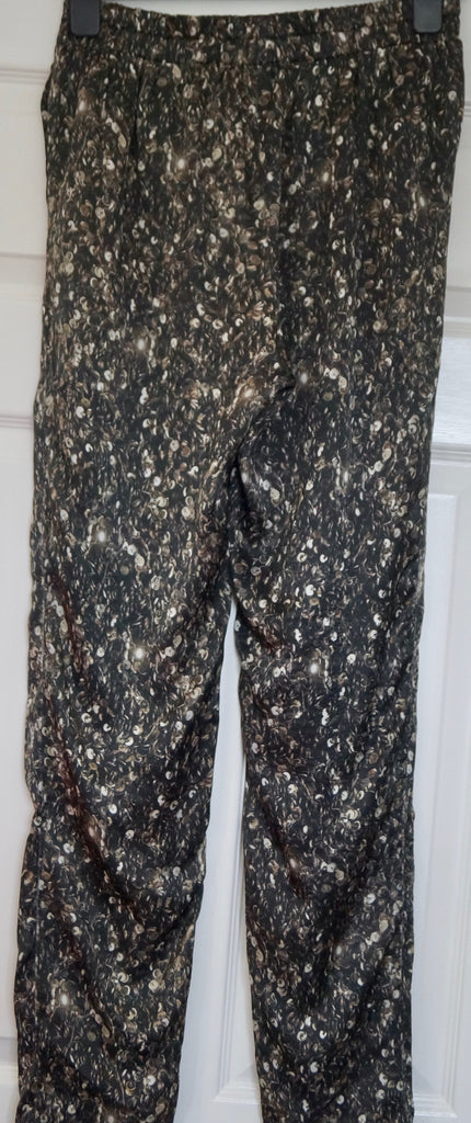 LANVIN ETE 2012 Charcoal Grey Silk Sequin Print Tapered Trousers Pants FR38 UK10