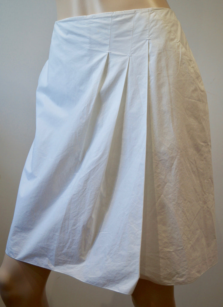 PAULE KA Women's White Cotton Blend Pleated Front Short Length Skirt FR40 UK12