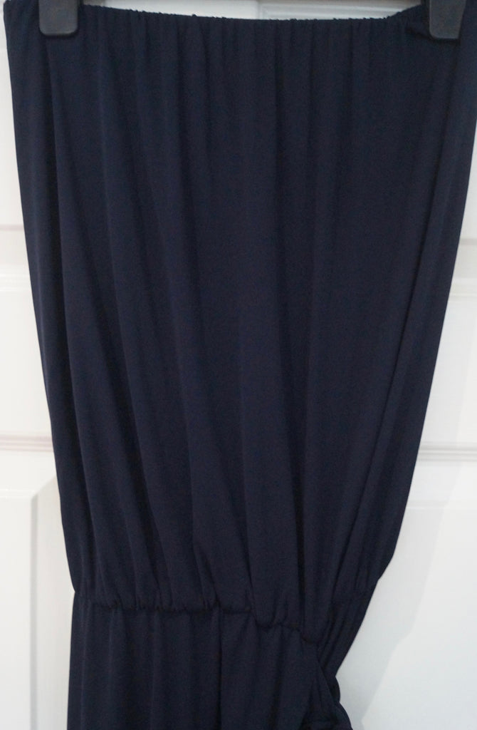 STEFANO MORTARI Navy Blue Bandeau Strapless Belted Tie Waist Jumpsuit 38 UK10