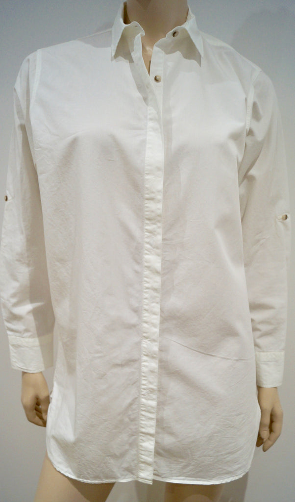 MIH JEANS White Cotton Collared Adjustable Sleeve Length Blouse Shirt Top XS